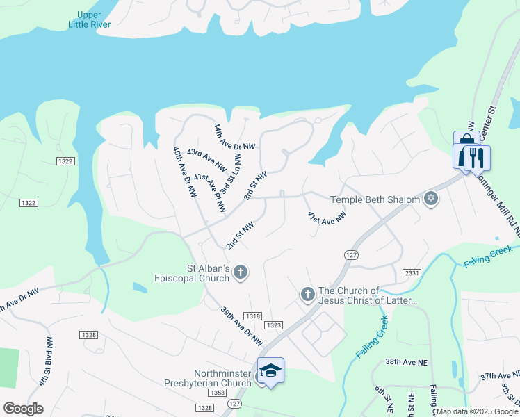 map of restaurants, bars, coffee shops, grocery stores, and more near 4167 2nd Street Northwest in Hickory