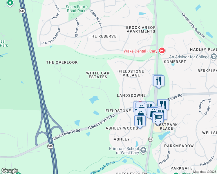 map of restaurants, bars, coffee shops, grocery stores, and more near 6824 Branton Drive in Cary