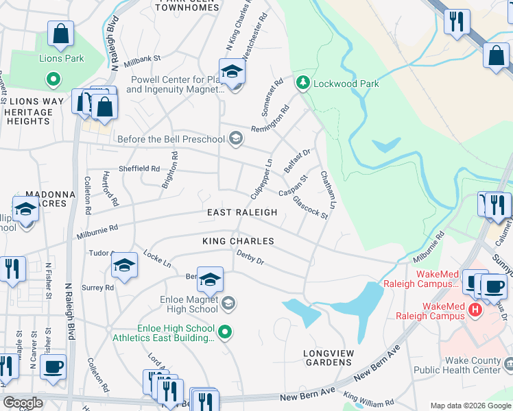 map of restaurants, bars, coffee shops, grocery stores, and more near 902 Culpepper Lane in Raleigh