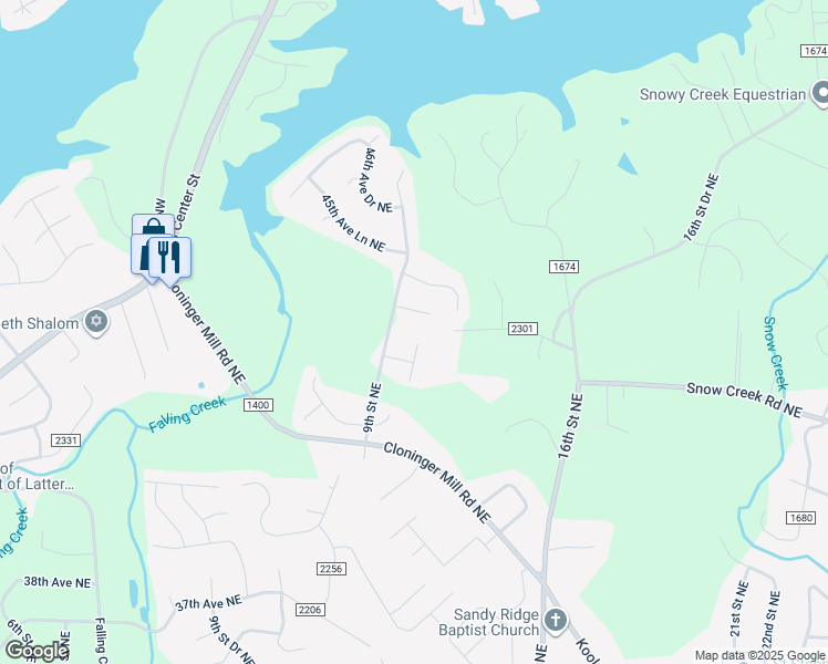 map of restaurants, bars, coffee shops, grocery stores, and more near 4233 10th Street Place Northeast in Hickory