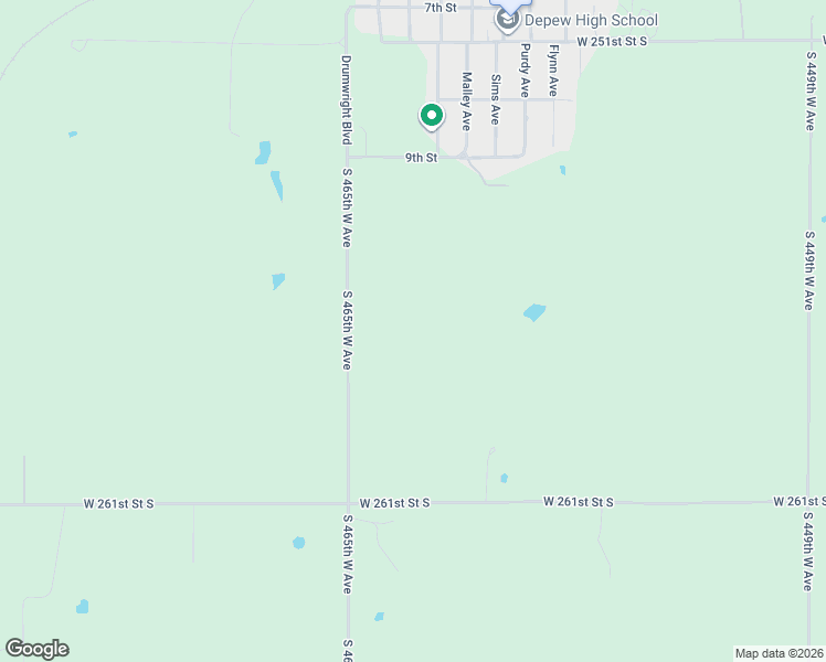 map of restaurants, bars, coffee shops, grocery stores, and more near 25757 South 465th West Avenue in Depew