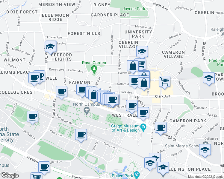 map of restaurants, bars, coffee shops, grocery stores, and more near 308 Horne Street in Raleigh