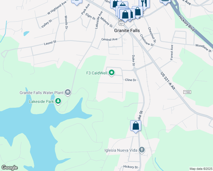 map of restaurants, bars, coffee shops, grocery stores, and more near 13 Plaza Drive in Granite Falls