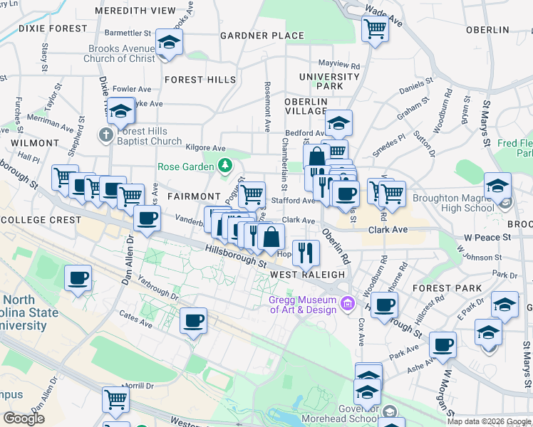 map of restaurants, bars, coffee shops, grocery stores, and more near 308 Horne Street in Raleigh