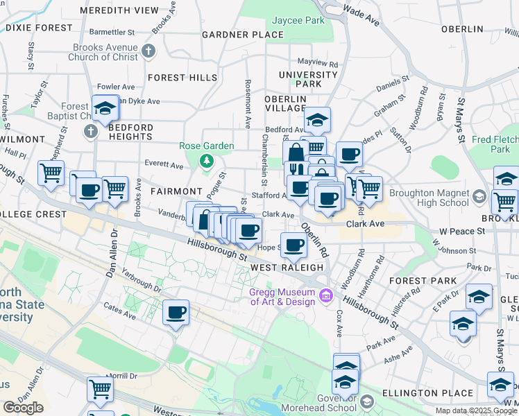 map of restaurants, bars, coffee shops, grocery stores, and more near 308 Horne Street in Raleigh