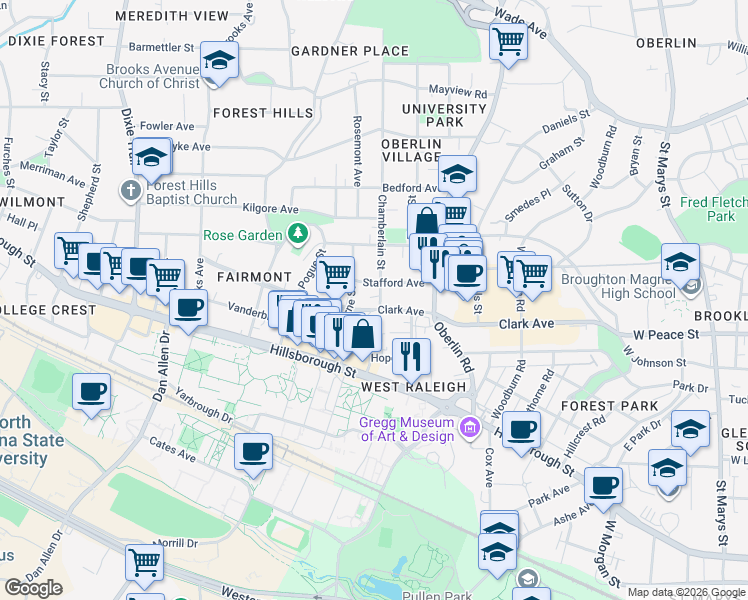 map of restaurants, bars, coffee shops, grocery stores, and more near 308 Horne Street in Raleigh