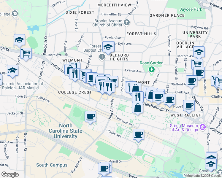 map of restaurants, bars, coffee shops, grocery stores, and more near 8 Bagwell Avenue in Raleigh