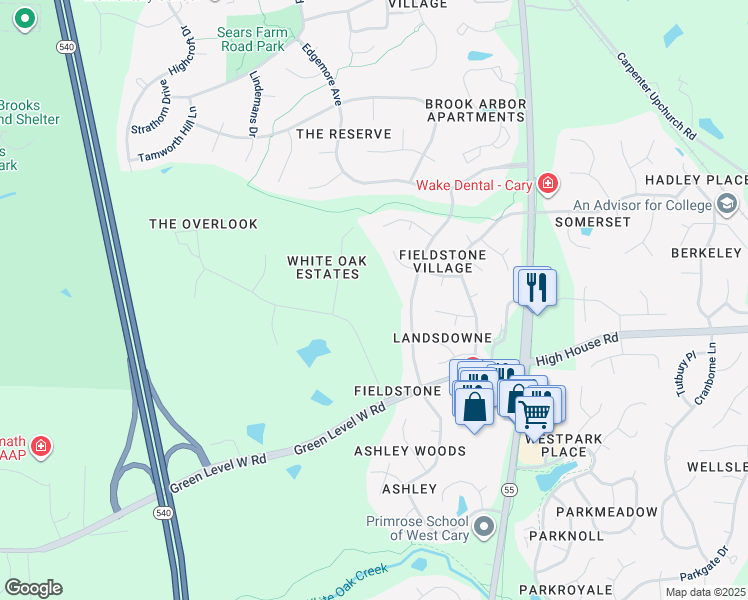 map of restaurants, bars, coffee shops, grocery stores, and more near 6824 Branton Drive in Cary