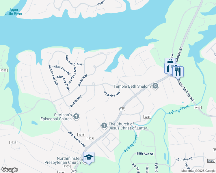 map of restaurants, bars, coffee shops, grocery stores, and more near 147 42nd Avenue Drive Northwest in Hickory