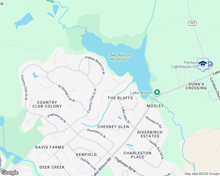 map of restaurants, bars, coffee shops, grocery stores, and more near 4802 Lake Hills Drive in Wilson