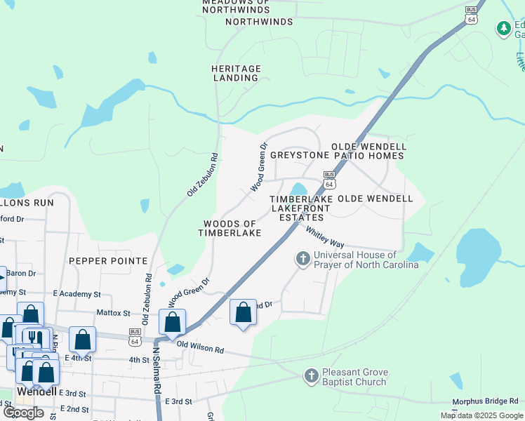 map of restaurants, bars, coffee shops, grocery stores, and more near 14 Deer Lake Trail in Wendell