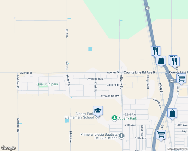 map of restaurants, bars, coffee shops, grocery stores, and more near 2331 Clark Street in Delano