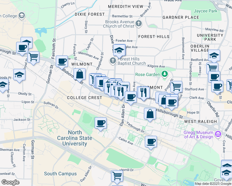 map of restaurants, bars, coffee shops, grocery stores, and more near 11 Bagwell Avenue in Raleigh