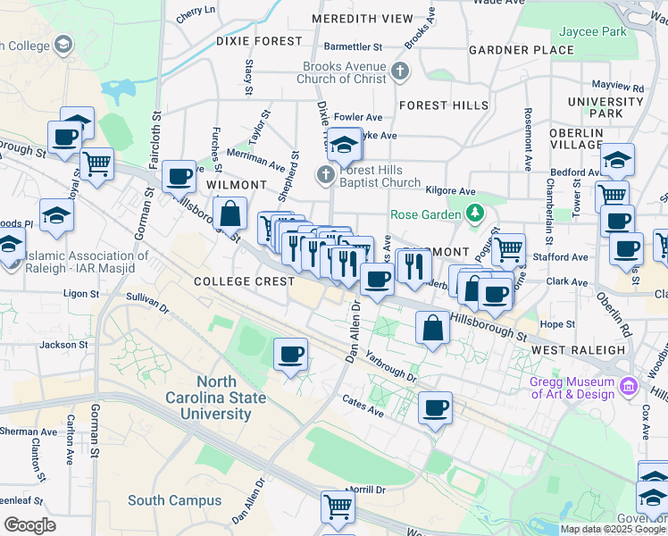 map of restaurants, bars, coffee shops, grocery stores, and more near 11 Bagwell Avenue in Raleigh