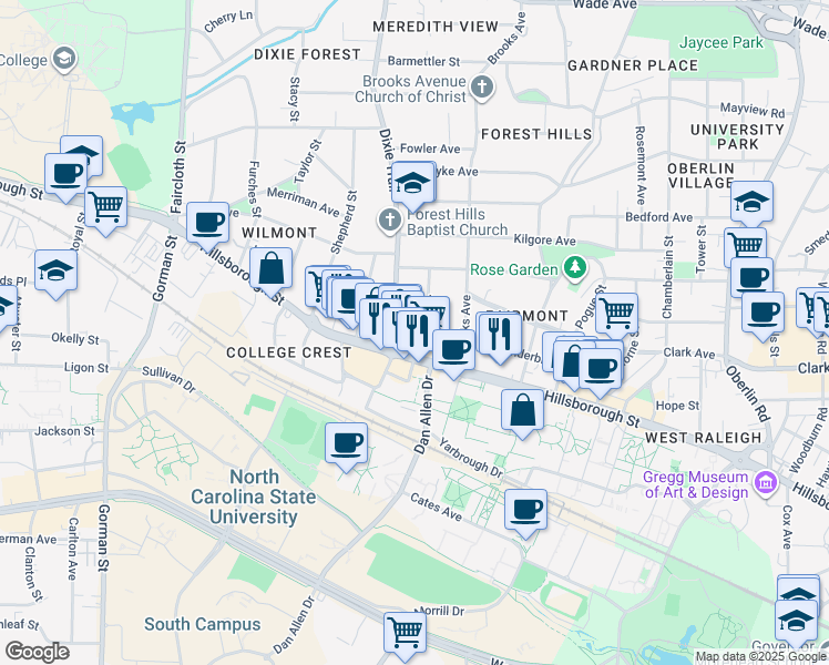 map of restaurants, bars, coffee shops, grocery stores, and more near 11 Bagwell Avenue in Raleigh