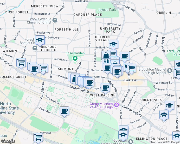 map of restaurants, bars, coffee shops, grocery stores, and more near 308 Horne Street in Raleigh