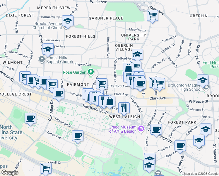 map of restaurants, bars, coffee shops, grocery stores, and more near 308 Horne Street in Raleigh