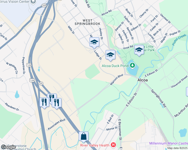 map of restaurants, bars, coffee shops, grocery stores, and more near 4730 Airport Highway in Alcoa