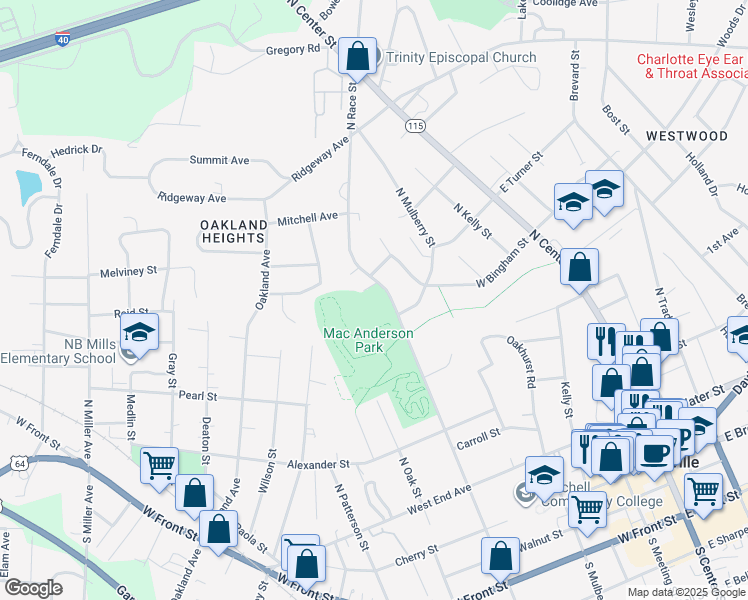 map of restaurants, bars, coffee shops, grocery stores, and more near 549 North Race Street in Statesville
