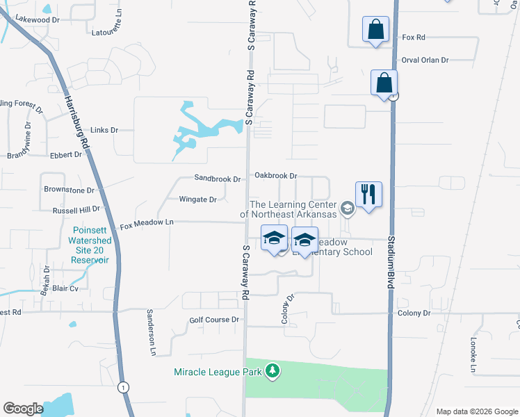 map of restaurants, bars, coffee shops, grocery stores, and more near 2304 Englewood Cove in Jonesboro
