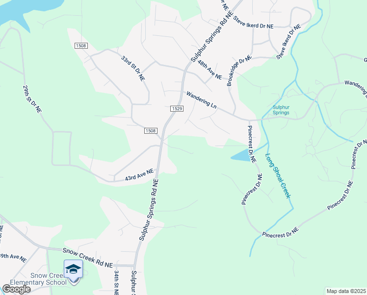 map of restaurants, bars, coffee shops, grocery stores, and more near 4420 Sulphur Springs Road Northeast in Hickory
