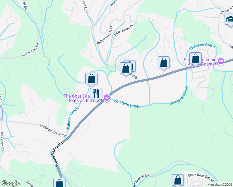 map of restaurants, bars, coffee shops, grocery stores, and more near 1327 Wears Valley Road in Pigeon Forge