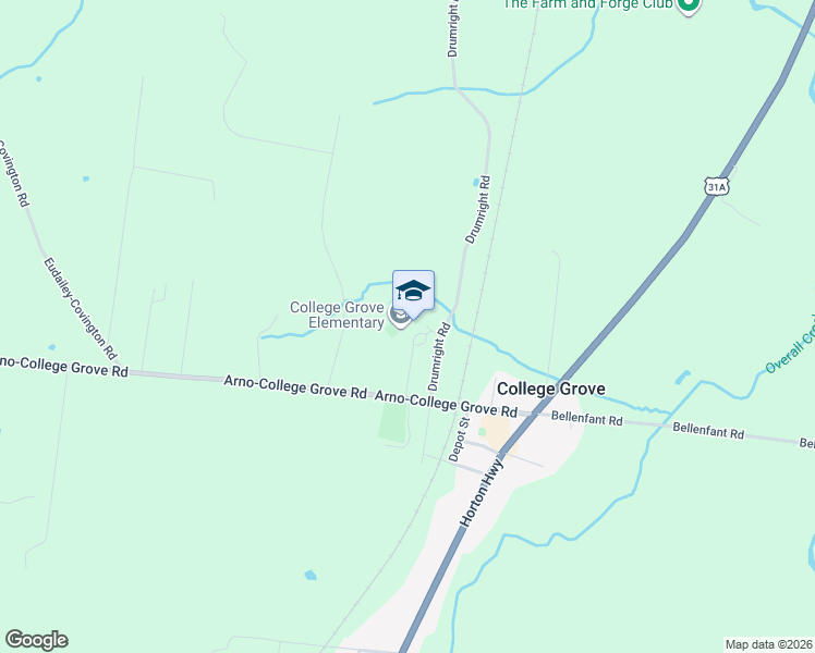 map of restaurants, bars, coffee shops, grocery stores, and more near 6668 Arno-College Grove Road in College Grove