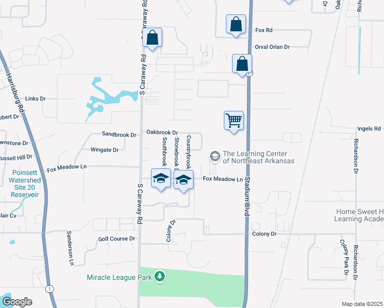 map of restaurants, bars, coffee shops, grocery stores, and more near 4320 Eastbrook Circle in Jonesboro
