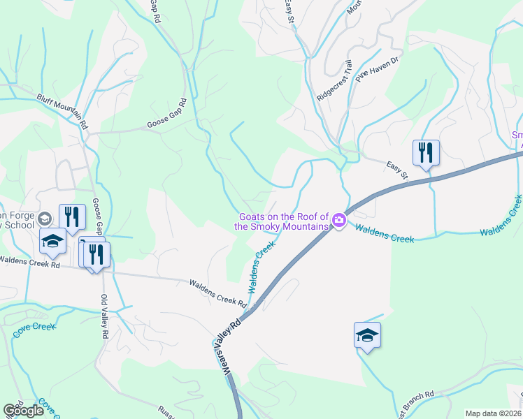 map of restaurants, bars, coffee shops, grocery stores, and more near 1309 Mortar Road in Sevierville