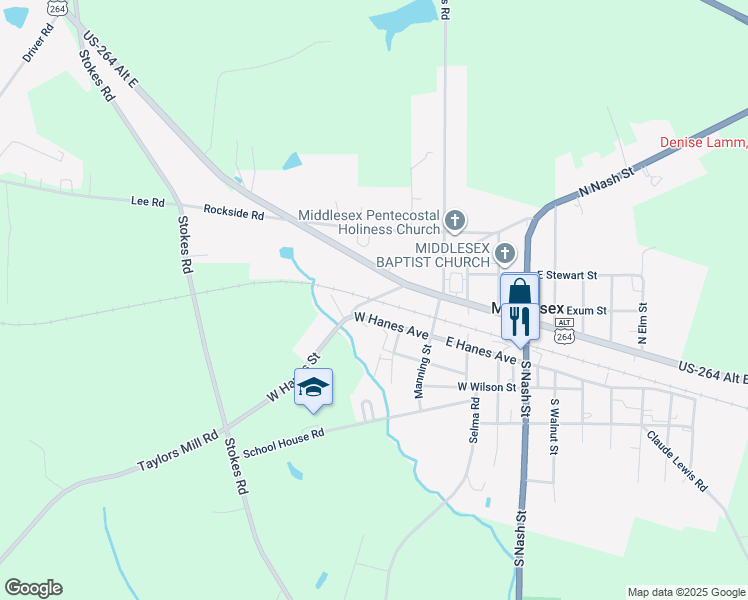 map of restaurants, bars, coffee shops, grocery stores, and more near Old Possum Road in Middlesex