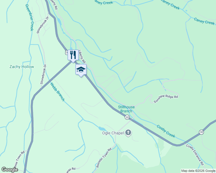 map of restaurants, bars, coffee shops, grocery stores, and more near 4526-4538 Liberty Road in Cosby