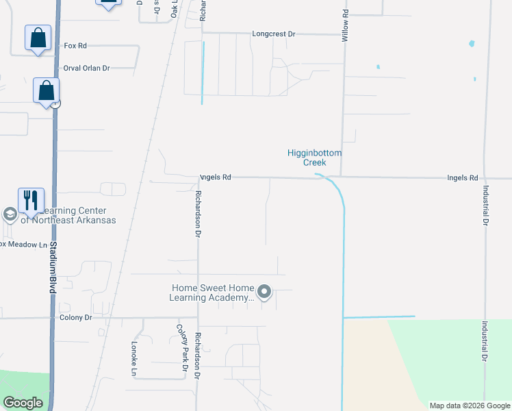 map of restaurants, bars, coffee shops, grocery stores, and more near 4313 Gladys Drive in Jonesboro