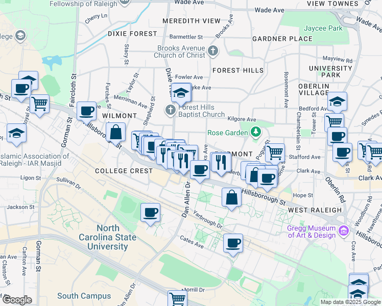 map of restaurants, bars, coffee shops, grocery stores, and more near 11 Bagwell Avenue in Raleigh
