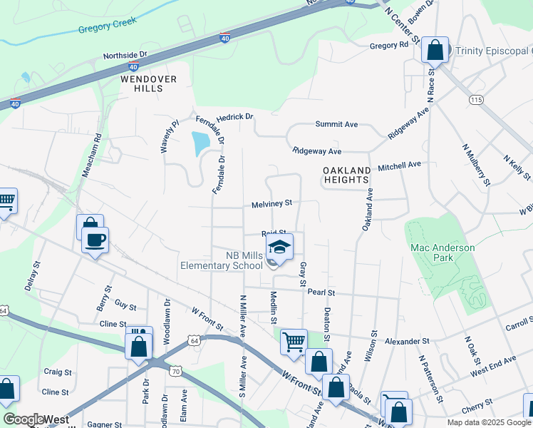 map of restaurants, bars, coffee shops, grocery stores, and more near 613 Medlin Street in Statesville