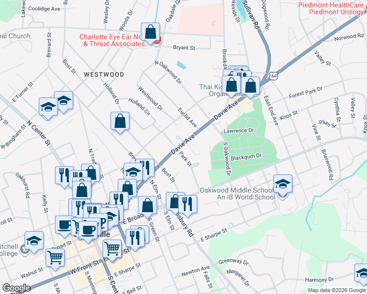 map of restaurants, bars, coffee shops, grocery stores, and more near 610 Davie Avenue in Statesville