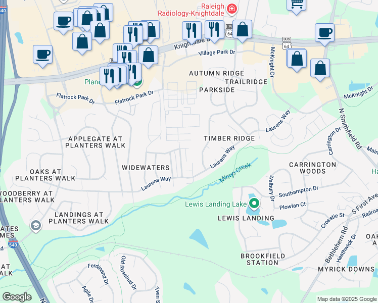 map of restaurants, bars, coffee shops, grocery stores, and more near 108 Pilot Court in Knightdale