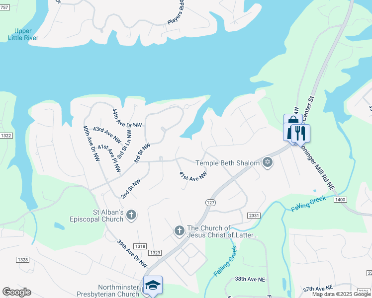 map of restaurants, bars, coffee shops, grocery stores, and more near 146 41st Avenue Northwest in Hickory