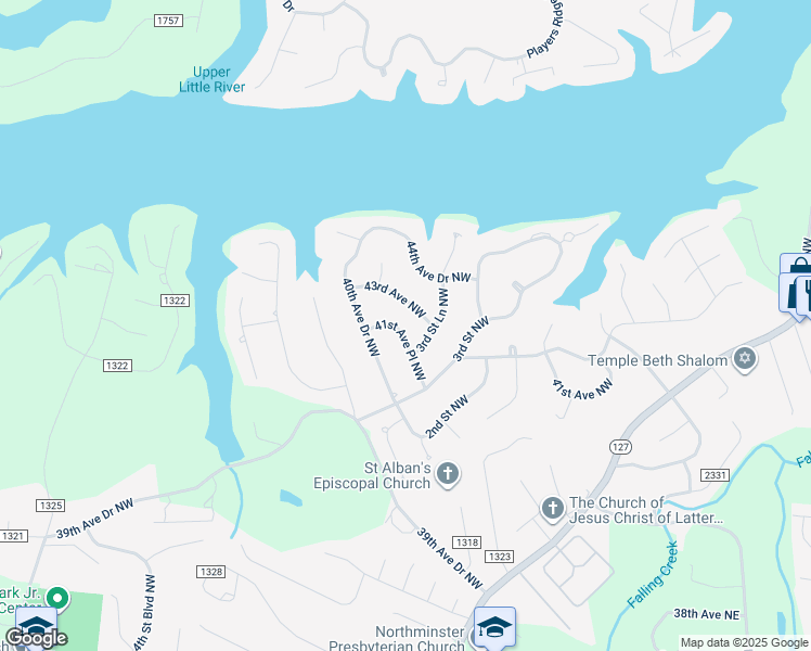 map of restaurants, bars, coffee shops, grocery stores, and more near 354 41st Avenue Place Northwest in Hickory