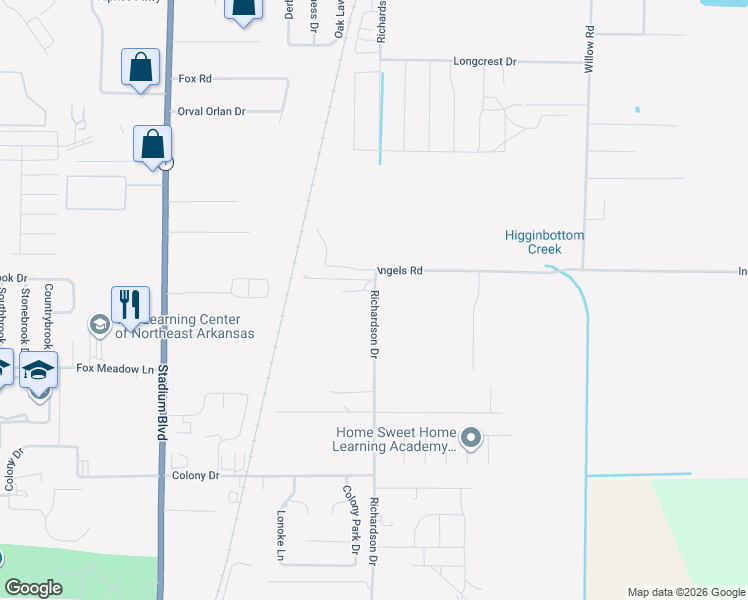 map of restaurants, bars, coffee shops, grocery stores, and more near 4217 County Road 143 in Jonesboro