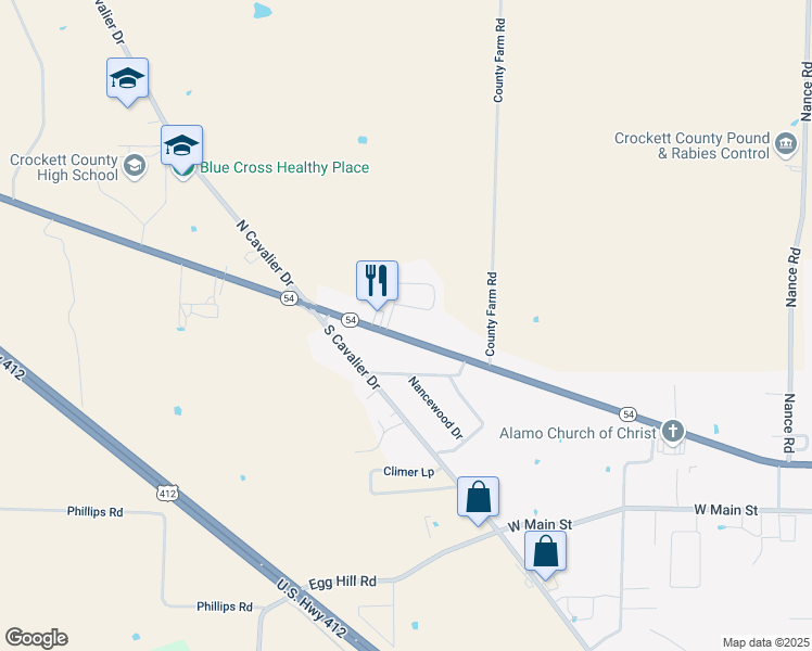 map of restaurants, bars, coffee shops, grocery stores, and more near 18 Autumn Valley Drive in Alamo