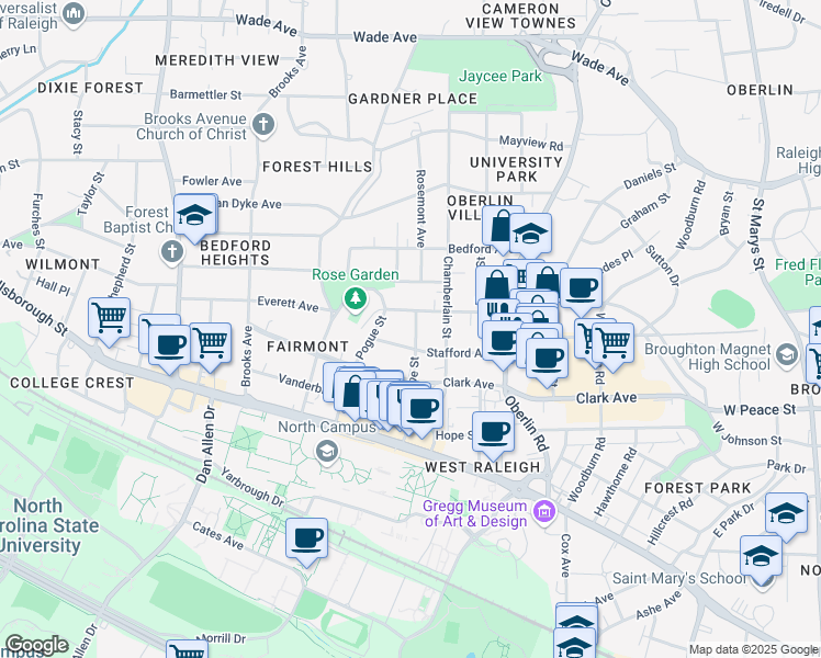 map of restaurants, bars, coffee shops, grocery stores, and more near 403 Horne Street in Raleigh