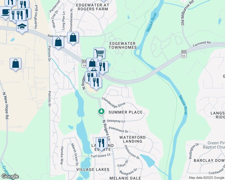 map of restaurants, bars, coffee shops, grocery stores, and more near 1024 Auston Grove Drive in Raleigh