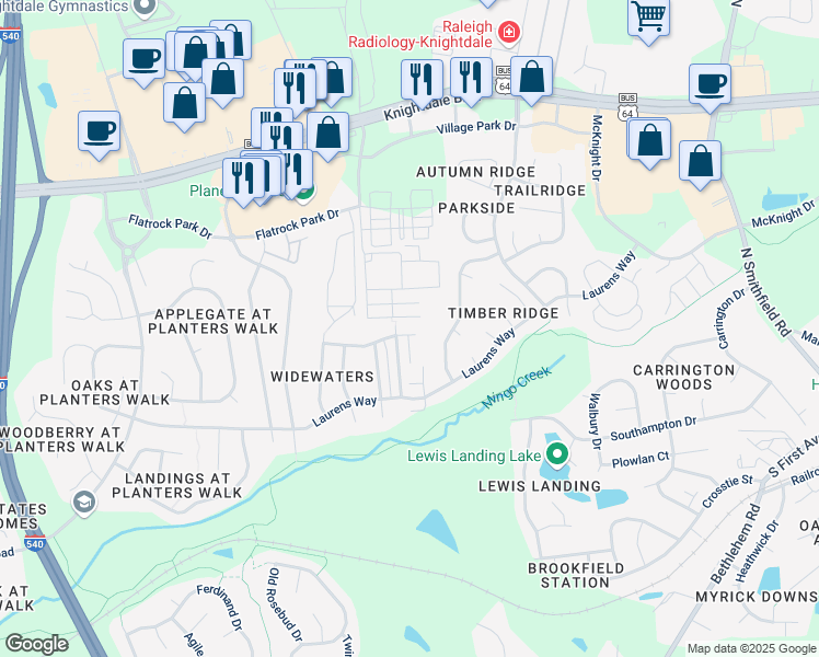map of restaurants, bars, coffee shops, grocery stores, and more near 108 Pilot Court in Knightdale