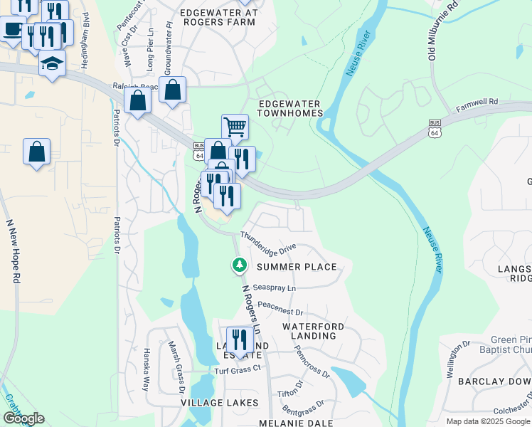 map of restaurants, bars, coffee shops, grocery stores, and more near 1024 Auston Grove Drive in Raleigh