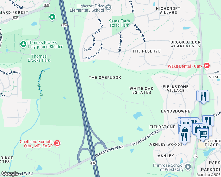 map of restaurants, bars, coffee shops, grocery stores, and more near 7008 Branton Drive in Cary