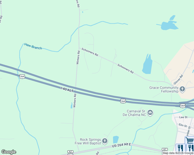 map of restaurants, bars, coffee shops, grocery stores, and more near 9199 Fox Run Road in Bailey