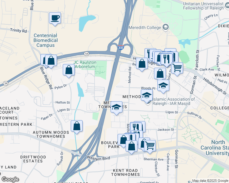 map of restaurants, bars, coffee shops, grocery stores, and more near 3200 Stedman Drive in Raleigh