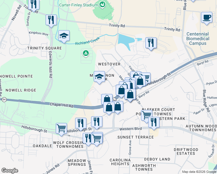 map of restaurants, bars, coffee shops, grocery stores, and more near 207 Gary Street in Raleigh