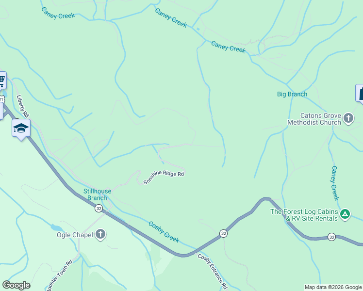 map of restaurants, bars, coffee shops, grocery stores, and more near 284 Sonshine Ridge Road in Cosby