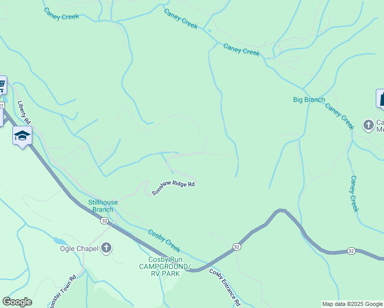 map of restaurants, bars, coffee shops, grocery stores, and more near 284 Sonshine Ridge Road in Cosby
